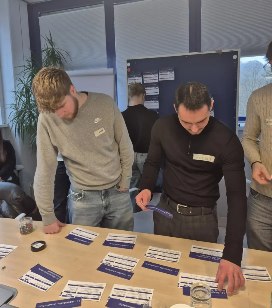 Azubis sammeln und sortieren Projektideen zur Nachhaltigkeit mithilfe der Brainwriting-Methode